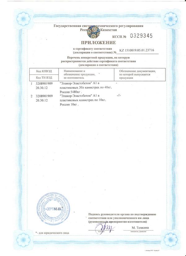 Приложение к сертификату соответствия KZ 1510019.05.01.23716 от 26 апреля 2012 г.