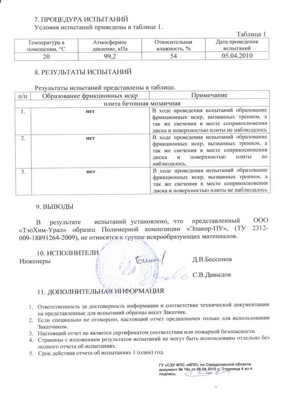 Испытание по определению искробезопасности «Элакор-ПУ» 4